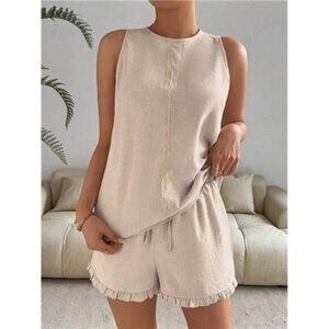 Lace Detail Round Neck Tank and Shorts Set